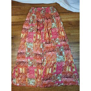 Christian Siriano Size Small Button Front Paisley Maxi Skirt Pink & Orange Broom